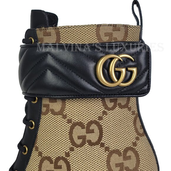 GUCCI BOOTS TRIP GG CANVAS AND LEATHER COMBAT ANKLE BOOTIES sz 41 11 - Picture 10 of 16